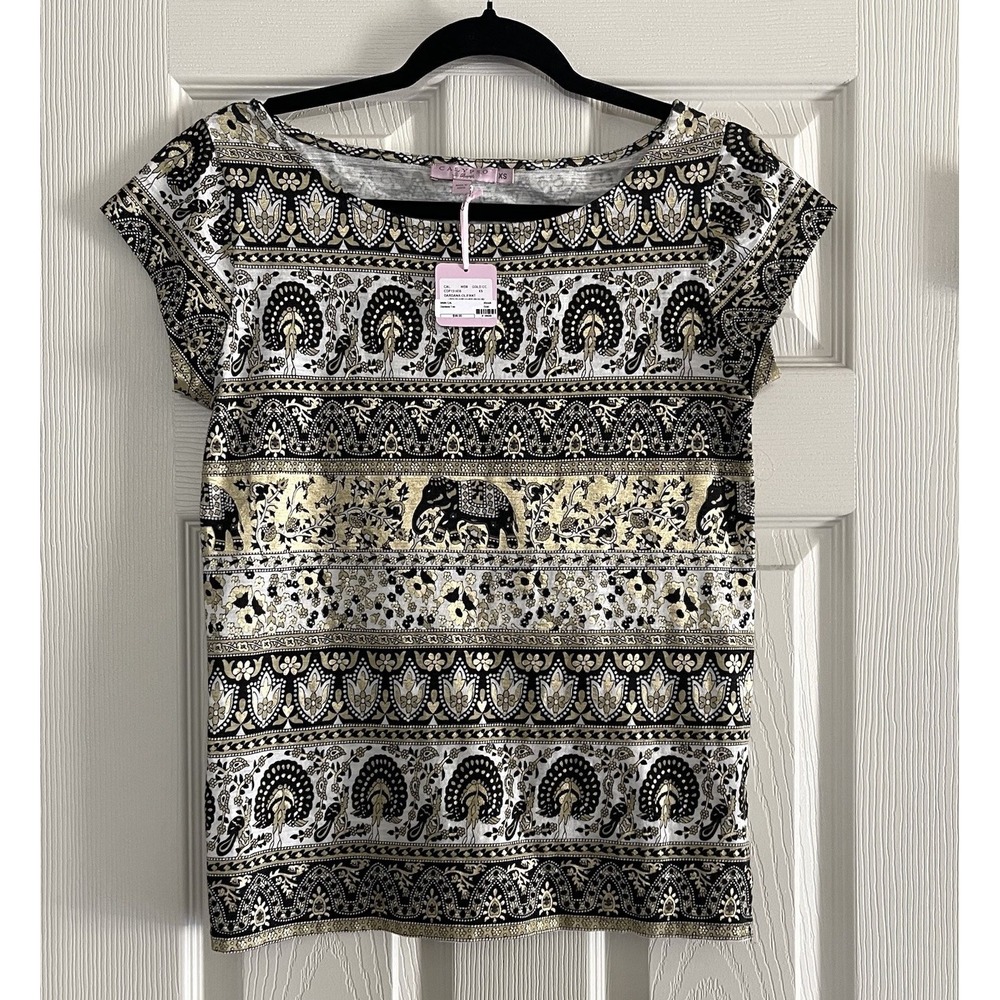 Calypso St Barth Darian's Oliphant Shirt XS Cap Sleeve‎ Gold Peacock NWT